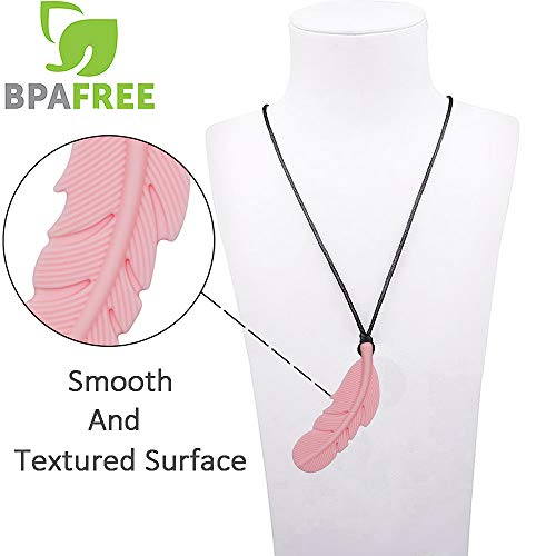 Sensory Chew Necklace for Kids, Boys and Girls, 5 Pack Silicone Feather Chewy Necklaces for Autism, ADHD, Chewing, Oral Motor Chewable Pendant for Mild Chewers - Image 5