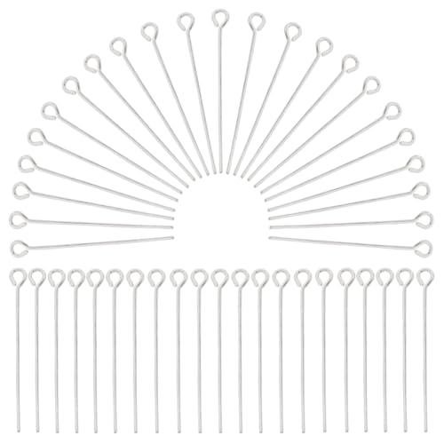 SOFPLATE 1 Box 600Pcs Long Earring Pins Silver Eye Pin jewellery Brass Hypoallergenic Thin Straight Screws Beads Hole jewellery Head Pins for jewellery Making Earring Bracelet Accessories Supplies DIY