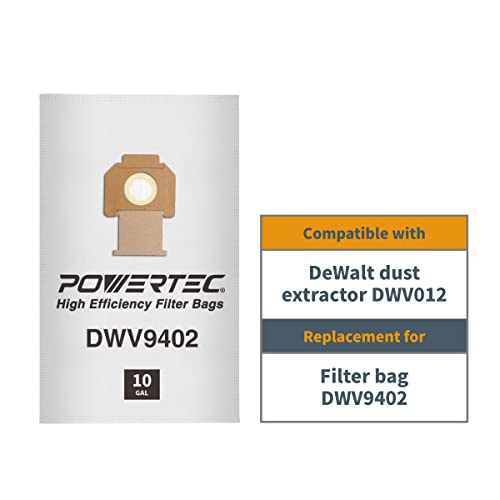 Image of POWERTEC DWV9402 Fleece Bags 70PK, for Dewalt DWV010, DWV012, DWV015 8 & 10 Gallon Dust Extractor, Replacement Shop Vacuum Bags, Filter Bags for Dewalt (75029-Case14), Case of 70
