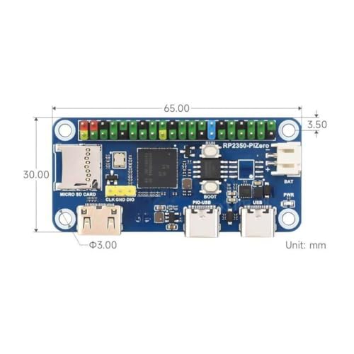 Placa microcontrolador RP2350-PiZero con doble núcleo ARM y RISC-V KiraKira 3
