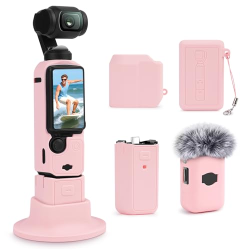 Silicone Case for DJI Osmo Pocket 3/Xtra Muse Camera with Fixed Base & Anti-Loss Lanyard Compatible with Xtra Muse Accessories for Travel Vlogging Daily Filming (Pink)