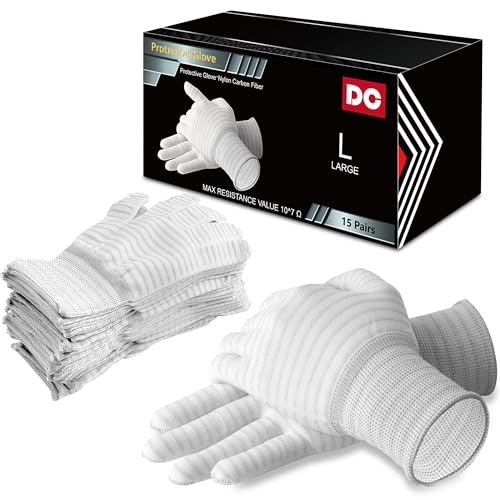 DongChu 15 Pairs Cotton Polyester Safety Gloves – Thin, Breathable, Anti-Static Work Gloves for Electronics, Quilting, Automotive Tasks, or as Comfortable Glove Liners for Men and Women