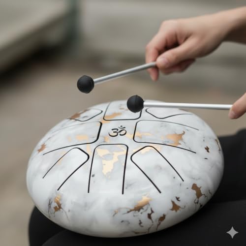Image of Beanny 6 Inch Steel Tongue Drum Handpan Instrument for Meditation, Yoga & Sound Healing | Zen Tank Drum with Mallets | Relaxation, Mindfulness & Music Therapy Percussion Instrument (White)