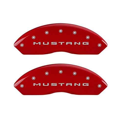 MGP Caliper Covers 10202SM32RD Red Powder Coat Finish Engraved Front Mustang Rear 3.7 Caliper Cover, (Set of 4)