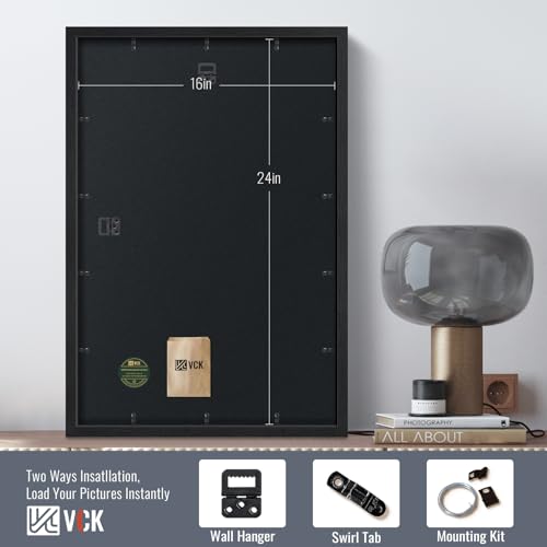 Image of VCK 16x24 Poster Frames - Black, Wide Border Solid Wood Frame, Display Pictures in Horizontal and Vertical, for Home, Office, Gallery, Woodgrain Series, Wall Hanging, 2 Pack