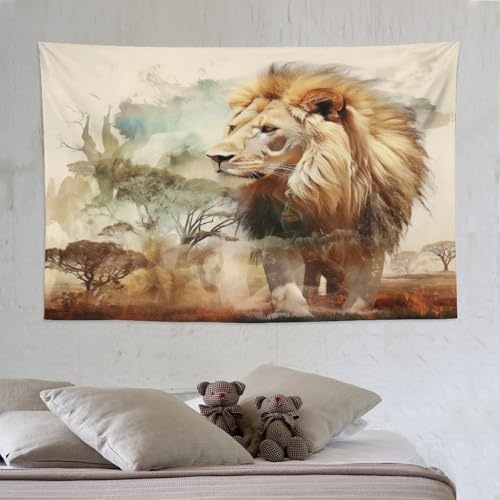 Tapisserie murale lion pour relooker une chambre sans peindre