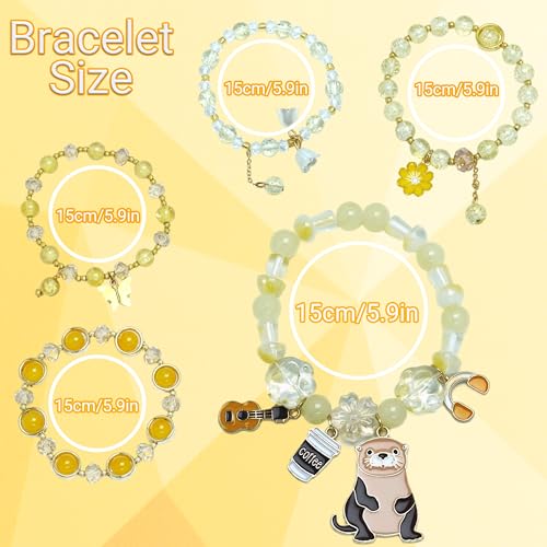 5PCS Beaded Charm Bracelets for Girls Otter Dainty Kawaii Crystal Beads Bracelets Set for Teens Girls Adjustable Stretch Bracelet Birthday Graduation Gift For Daughter Niece Granddaughter3