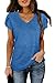 WIHOLL Womens Tops Dressy Casual V Neck Teacher Shirts Summer Outfits 2026 Vacation Fashion Clothing Blouses for Women Blue L
