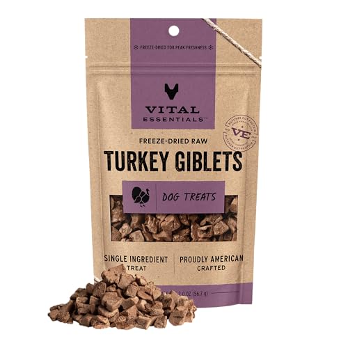 Image of Vital Essentials Freeze Dried Dog Treats | Turkey Giblets, Single Ingredient | Premium Quality | Grain Free Training Treats for Dogs, 2 oz Bag