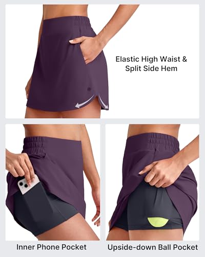 Image of G4Free A Line Golf Skirts for Women 15'' Elastic High Waisted Tennis Skorts Soft Casual Athletic Inner Shorts 4 Pockets