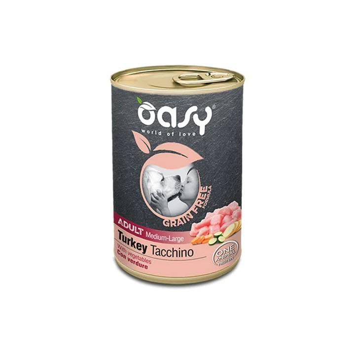 Oasy Umido Cane GRAIN FREE ADULT MEDIUM/LARGE TACCHINO - OFFERTA - 6 Lattine da 400 gr