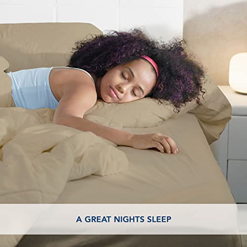 Sunday Home 100% Pure Cotton Percale Fitted Sheet - Beige Twin Fitted Sheet - Long Staple Cotton Breathable, Comfy And Crisp Percale With 15" Deep Pockets - Oeko-Tex® Certified #TOP4