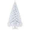 Goplus white artificial christmas tree 9ft premium unlit hinged spruce full tree with metal stand easy assembly for indoor and outdoor use  urban country home decor