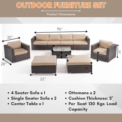 Image of Amazon Brand - Solimo Solara Outdoor 8 Seater Sofa Set | Balcony Sofa | Patio Furniture Sets | Conversation Sets | Wicker | Garden | Balcony | (New Dark Brown & Cream)