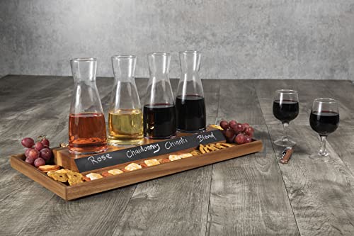 Legacy - A Picnic Time Brand Cava Serving Tray And 4 Glass Carafes, Mimosa Bar Kit, Wine Flight Tasting Set, Acacia Wood, 21 X 10.5 X 9.825 #TOP1