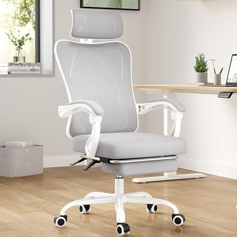 Farini Ergonomic Office Chair with Footrest, Mesh Office Desk Chair with Headrest, High Back Computer Chair with Adjustable Lumbar Support.for Home Office Study Room Bedroom (with footrest, Gray) Cover