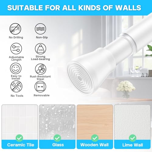 Image of AIZESI Spring Tension Rods Adjustable Tension Curtain Rod Small Tension Rod No Drilling Expandable Spring Loaded Curtain Tension Rod (White,45 inch to 77 inch-1Pcs)
