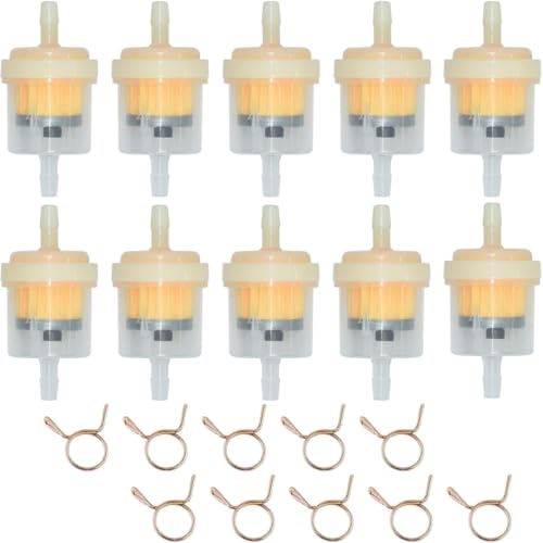 ZAMDOE Filtro carburante in linea universale per gas da 5mm Filtro carburante per mini moto Filtro benzina per moto per tosaerba Scooter Moto ATV (confezione da 10 con 10 fascette stringitubo da 8 mm)