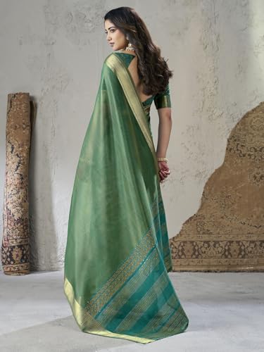 Image of Satrani Women's Shimmer Silk Weaving & Sequins Work Saree with Unstitched Blouse Piece
