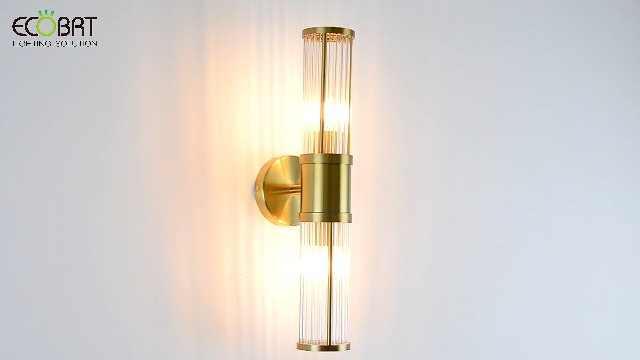 Image of Modern Brushed Brass Vanity Light Fixture 1 Pack, Dual Glass Rods Wall Sconce for Bathroom, Double Light Socket E12 Candelabra Base, Mirror Vanity Lighting (Bulbs Not Included)