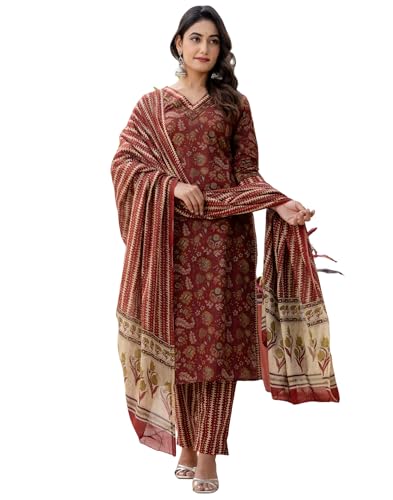 Image of SIRIL Women's Rayon Blend Floral Printed Straight Kurta Pant with Dupatta Set
