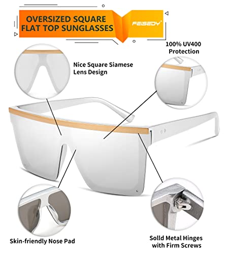 Image of FEISEDY Oversized Square Trendy Sunglasses Womens Mens Futuristic Flat Top Visor Shades UV400 B2470