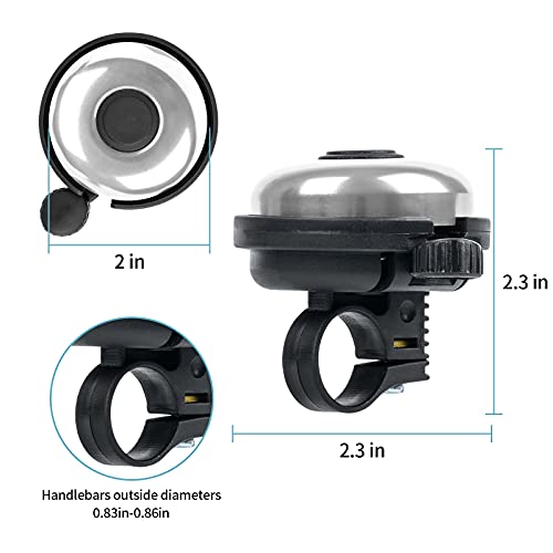 Xthuge Classic Bike Bell, Aluminum Bicycle Bell, Loud Crisp Clear Sound Bicycle Bike Bell for Adults Kids(Blue, Silver-Right Hand Use-2 Pack)