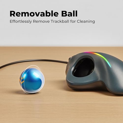 Image of Wired Trackball Mouse with RGB Lighting, Ergonomic Thumb Control to Reduce Muscle Strain, 5 Adjustable DPI, Dual USB-C & USB-A Connectivity, Compatible with PC, Laptop, Mac, Windows-Blue