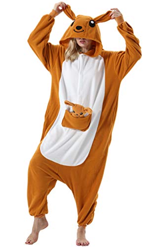 ULEEMARK Adulte Femme Homme Anime Animal Cosplay Halloween Costume Combinaison Pyjama Outfit Nuit Vetements Onesie Soiree de Deguisements Unisexe Kangourou S