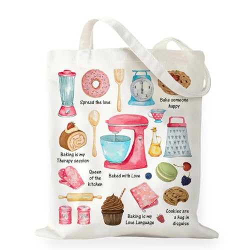 RNYJJ Baking Gifts for Women Tote Bag Baking Lover Canvas Tote Bag for Pastry Chef Bakers Mom Baking Cooking Gifts