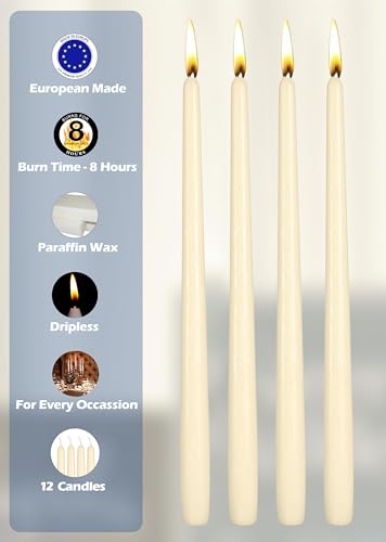 Hyoola 11105 12 Pack Tall Taper Candles - 10 Inch Woolwhite Dripless, Unscented Dinner Candle - Paraffin Wax thumb #2