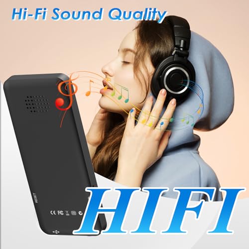 Gueray MP3 Player with Bluetooth & 64G Micro SD Card Build-in Speaker Bluetooth 5.0 Portable MP3 FM Radio Photo E-Book Reader 1.8 inch Screen Supports up to 128GB (Black)
