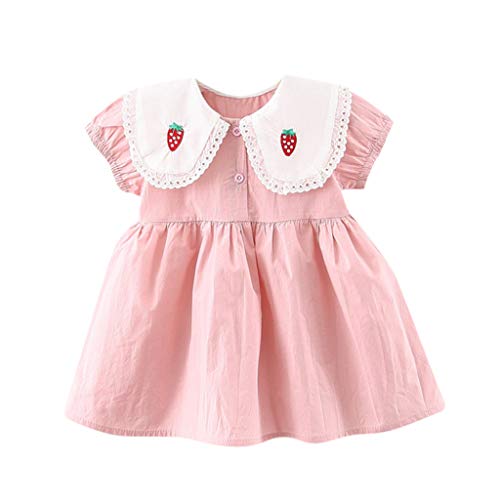 KONF Baby Girls Sundress, Toddler Baby Kid Girl Strawberry Peter Pan Collar Dress Princess Dresses Clothes