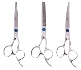 ShearsDirect 3Piece Cutting Shear Set, Includes 8.0" Straight, 8.0" Curved & 7.0" 58 Teeth Blender
