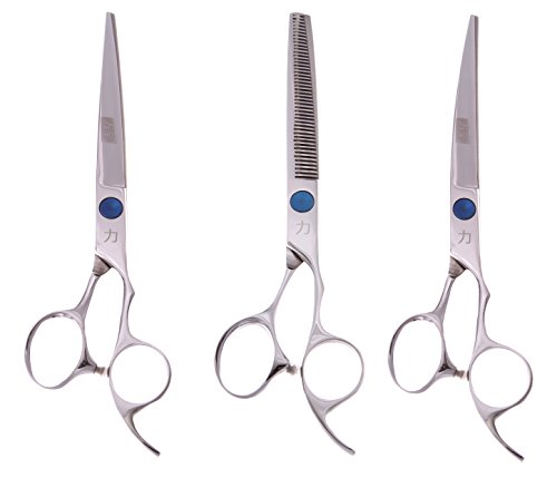 Shearsdirect 3Piece Cutting Shear Set, Includes 8.0" Straight, 8.0" Curved & 7.0" 58 Teeth Blender #TOP9