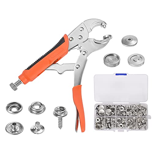 King Pieces Snap Fastener Kit Adjustable Pliers For Snap Buttons, Portable Handheld Snap Fastener Tool Kit With Snap Buttons Set For Boat Covers, Canvas, Tarps, Fabrics, Sewing, Leather #TOP6