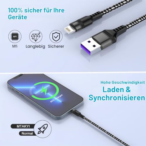 iPhone Ladekabel 5m, lang, Apple MFi Zertifiziert, Original Lightning Auf USB Kabel… – Ansicht 3