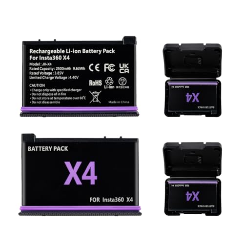 Fantasyo X4 Battery X4 Accessories X4 Replacement Battery with 2500mAh X4 Pack of 2 Battery and 1 X4 Charging Cable Only Compatible with Insta360 X4 Camera