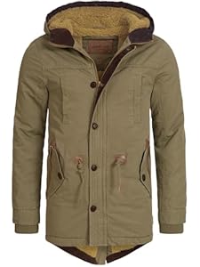 Indicode Herren Barge Winterjacke m. Kapuze & Teddyfutter | Winterparka Herrenjacke Parka Army, M