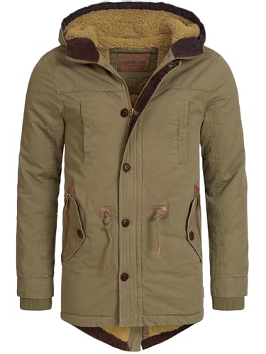 Indicode Herren Barge Winterjacke m. Kapuze & Teddyfutter | Winterparka Herrenjacke Parka Army, S