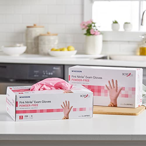 McKesson Pink Nitrile Exam Gloves - Powder-Free, Latex-Free, Ambidextrous, Textured Fingertips, Non-Sterile - Size Large, 250 Count, 1 Box