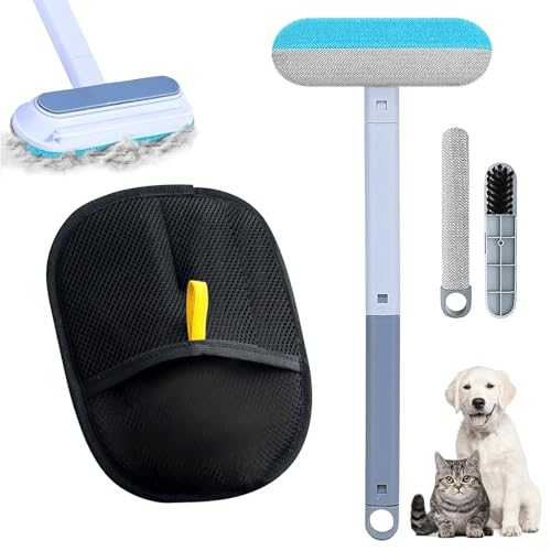 Rimozione peli di animali domestici multifunzione 3 in 1, multifunzione con manico lungo, guanto magnetico in pelliccia, spazzola per cani e gatti, per cani e gatti, per animali domestici, antistatico