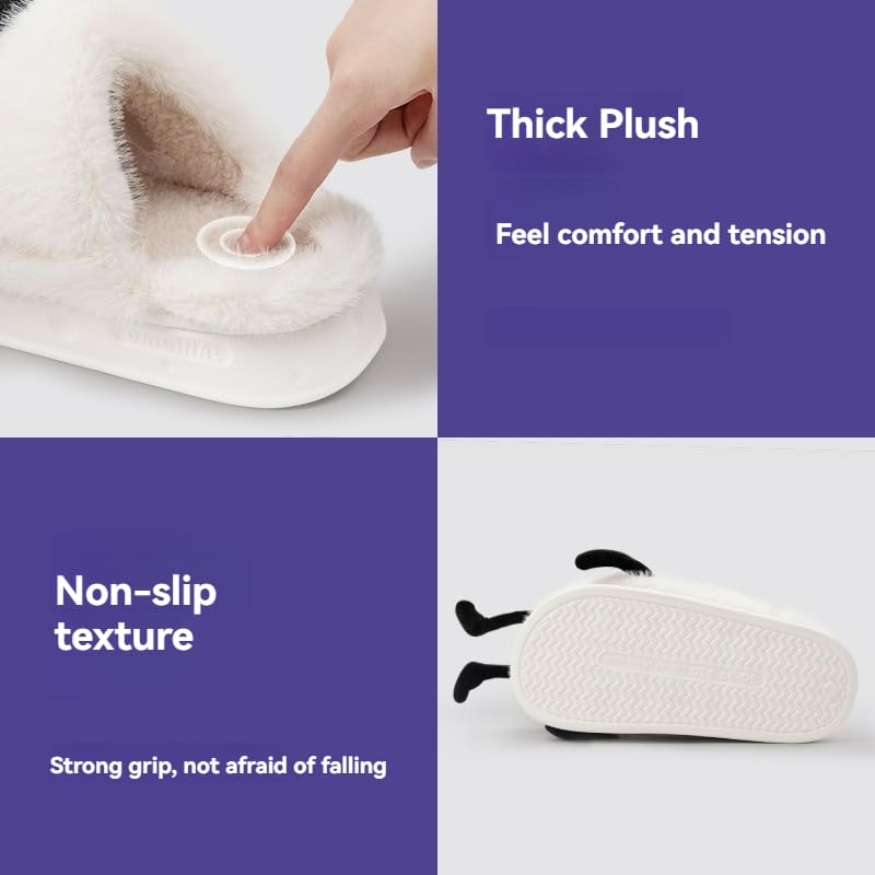 Women Cute Fluffy Slippers Adorable Coal Ball Design Cozy Closed-Toe for Fall and Winter Indoors2