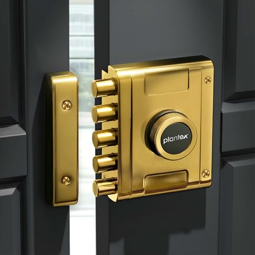 Image of Plantex Stainless Steel Penta Bolt Lock for Main Door /5-Point Security Deadbolt with Brass Cylinder & 4 Keys /Door Lock Set with 5 Years of Warranty (PVD Gold)