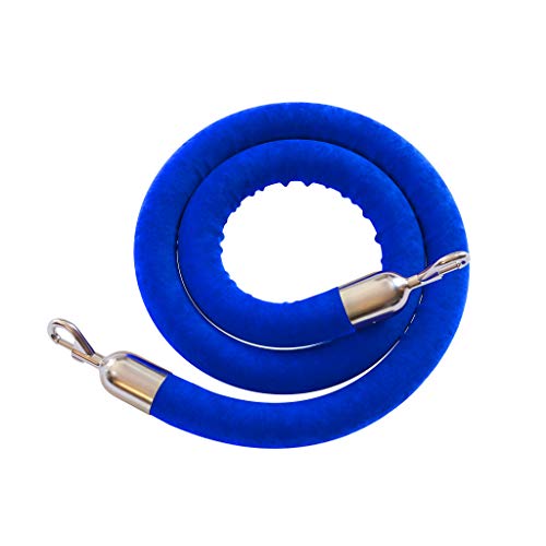 Montour Line Velvet Hanging Stanchion Rope Foam Core, 6 Foot Blue Rope with Polished Stainless Steel Snap Ends