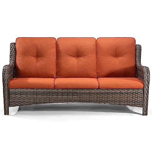 Joyside Outdoor 3-Seater Wicker Patio Sofa with Cushions