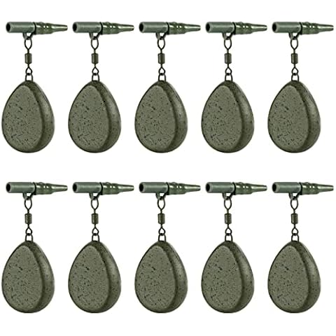 Alwonder 10 Set Carp fishing Weights Flat Pear with Swivel Angling Casting Ledger Weights Fishing Tackle Safety Clips Tail Rubber Tubes 70g Cover