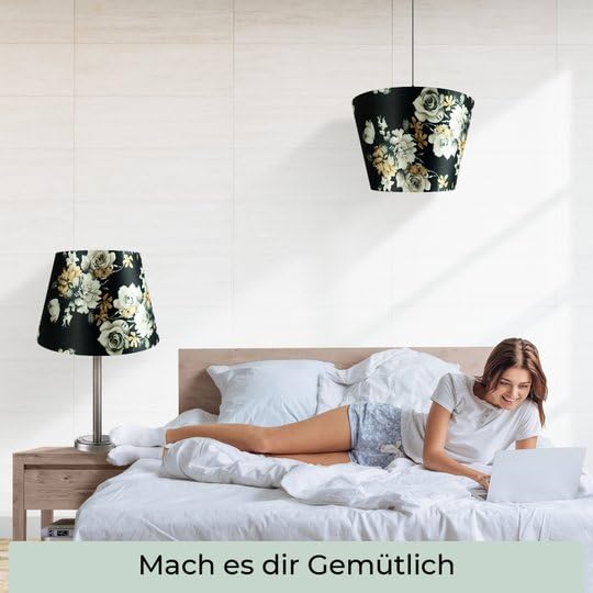 Wogati® Premium Lampenschirm | Größe: XL | ØU:30cm | Farbe: Floral | E14/E27 | konisch | Baumwolle | für Stehlampen, Hängelampen, Tischlampen, Deckenlampen