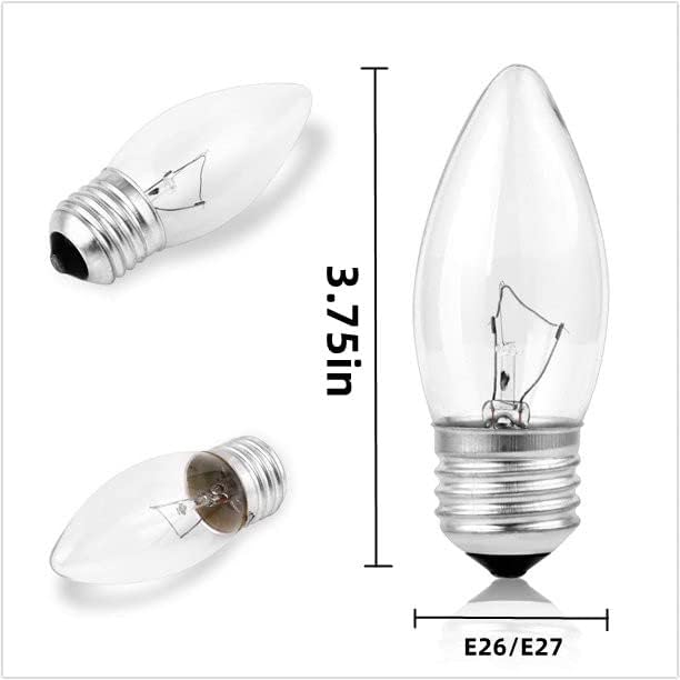 60W Incandescent Torpedo Tip Chandelier - 60W Equivalent Medium E26 Candelabra, TipIncandescent Clear Dimmable Light Bulbs and Medium E26 Base,Transparent Candle Light Bulbs for Chandeliers (6)