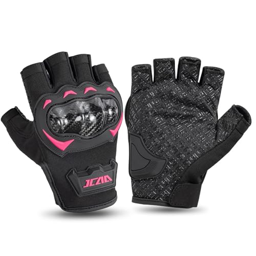 MOTOCENTRIC Gants de Demi-Doigt de Moto d'été,Gants de Moto sans Doigt,Rose pour Les Femmes Lady Femme,Gant léger Respirant protégé en Fibre de Carbone,pour Le vélo (Rose, Large)